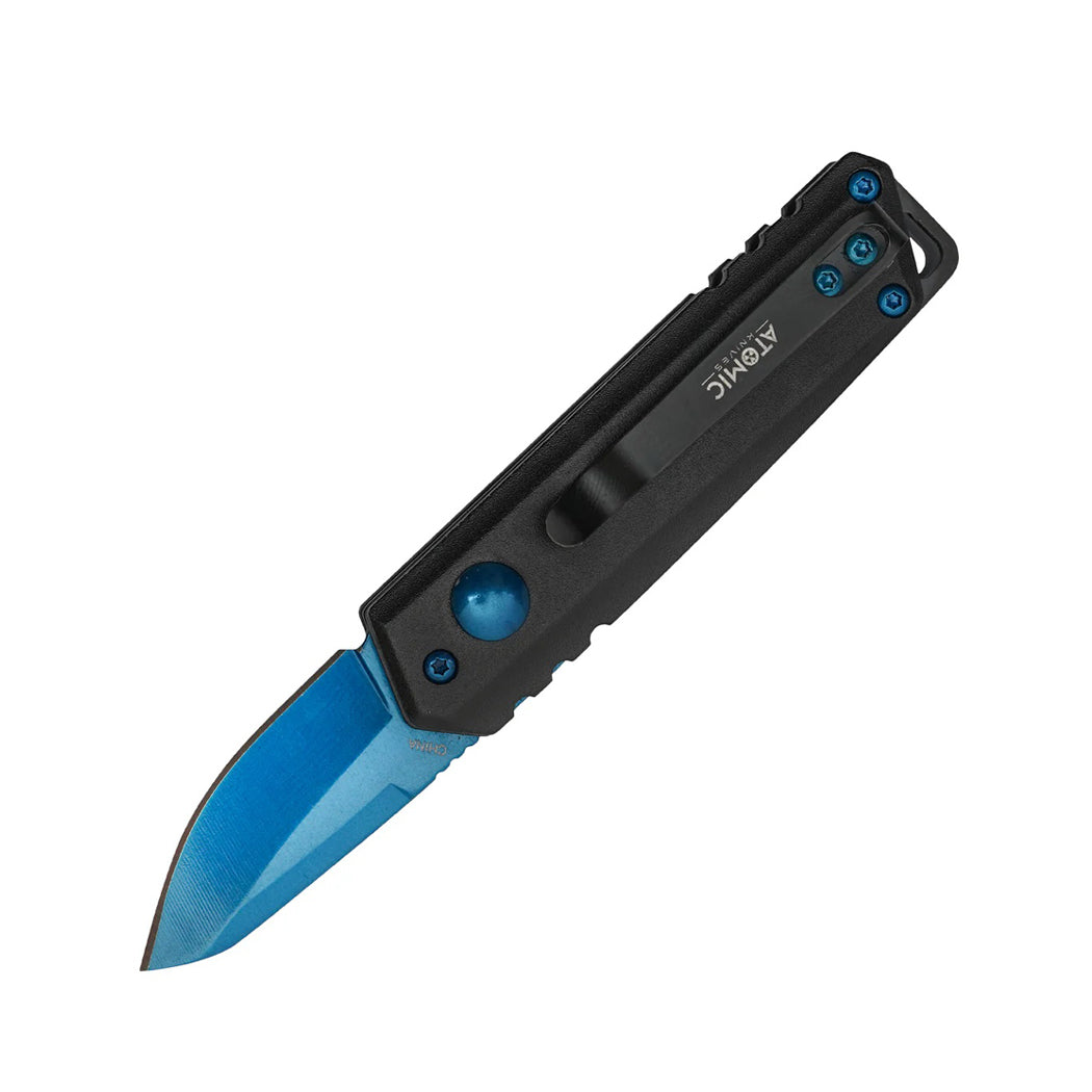 5" Blue Blade Aluminum Handle Push Button Folding Knife With Belt Clip
