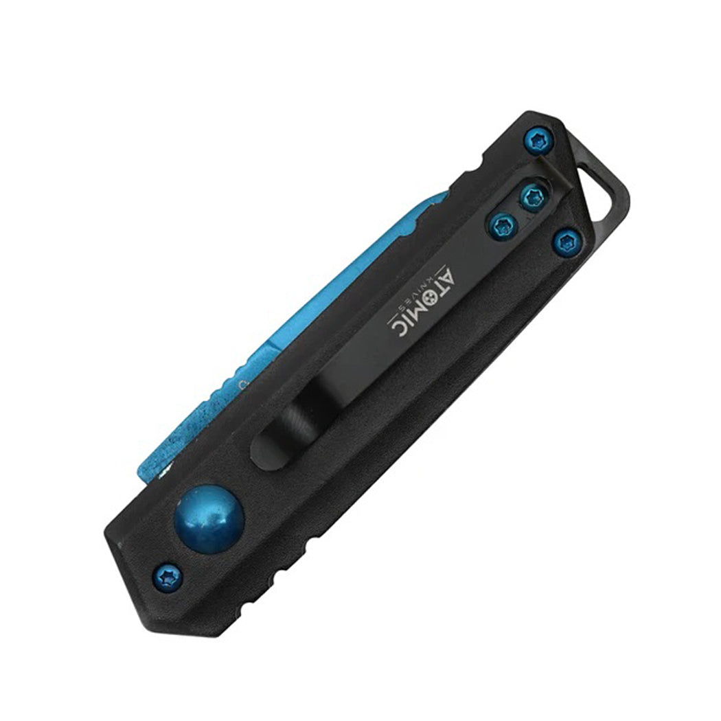 5" Blue Blade Aluminum Handle Push Button Folding Knife With Belt Clip
