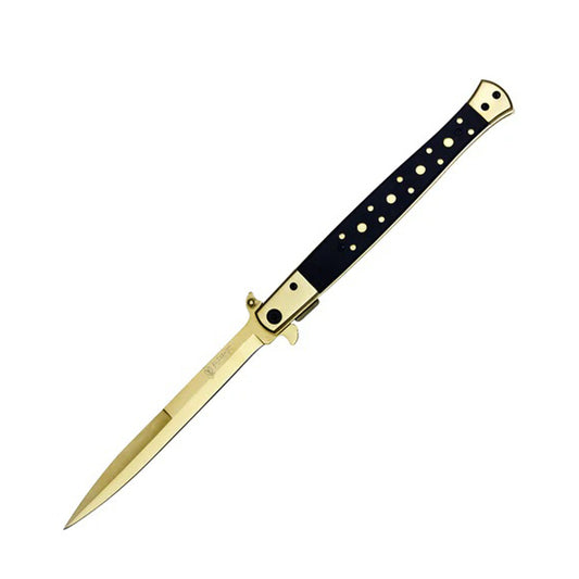 13" Gold Milano Stiletto Classic Folding Pocket Knife Thin Blade W/ Belt Clip