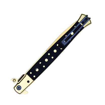 13" Gold Milano Stiletto Classic Folding Pocket Knife Thin Blade W/ Belt Clip
