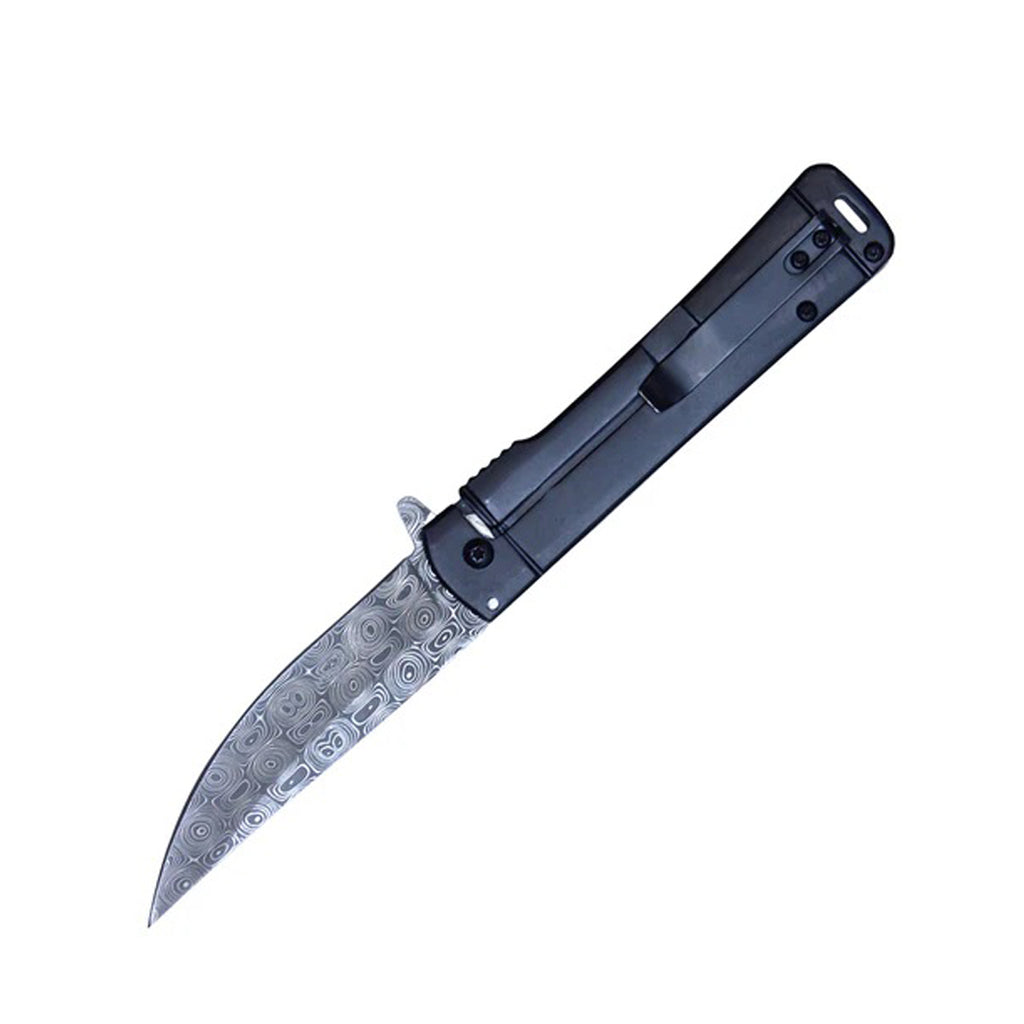 8" Dragon Print Handle Damascus Etched Blade Spring Assisted Pocket Folding Knife