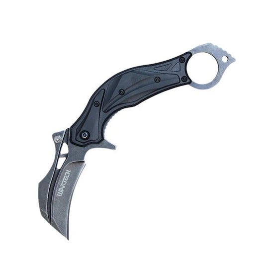 7" Black Stonwashed 3CR13 Blade Karambit Folding Knife w/ Belt Clip & Finger Hole