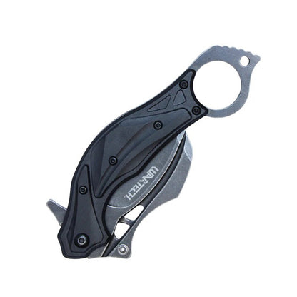 7" Black Stonwashed 3CR13 Blade Karambit Folding Knife w/ Belt Clip & Finger Hole