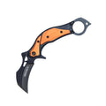7" Black & Orange Aluminum Handle Karambit Folding Knife w/ Belt Clip & Finger Hole
