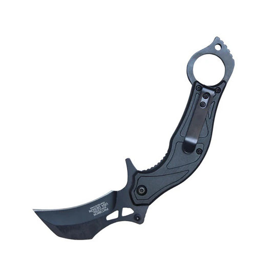 7" Black & Orange Aluminum Handle Karambit Folding Knife w/ Belt Clip & Finger Hole