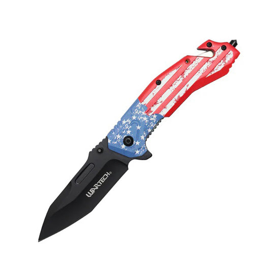 8.5" 3D Printed USA Flag Handle Spring Assisted Pocket Knife With Glass Breaker