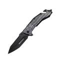 8.5" 3D Printed Dark USA Flag Handle Spring Assisted Pocket Knife With Glass Breaker