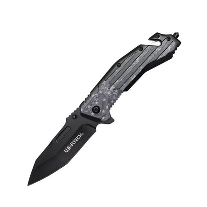 8.5" 3D Printed Dark USA Flag Handle Spring Assisted Pocket Knife With Glass Breaker