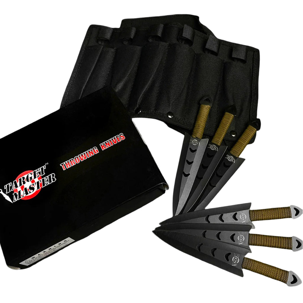 6 Piece Set 6" Arrow Head Throwing Knife W/ Green Cord Wrapped Handle 