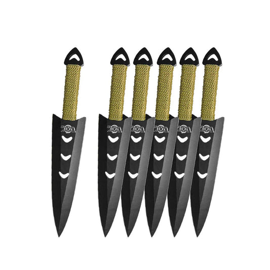 6 Piece Set 6" Arrow Head Throwing Knife W/ Green Cord Wrapped Handle 