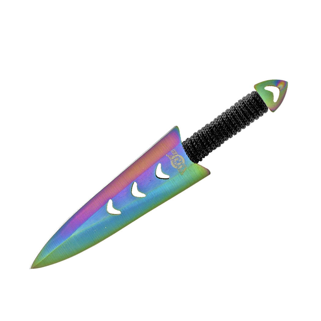 6 Piece Set 6" Rainbow Color Arrow Head Throwing Knife W/ Black Cord Wrapped Handle 