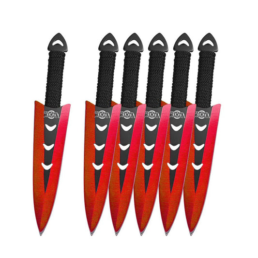 6 Piece Set 6" Red Color Arrow Head Throwing Knife W/ Black Cord Wrapped Handle 