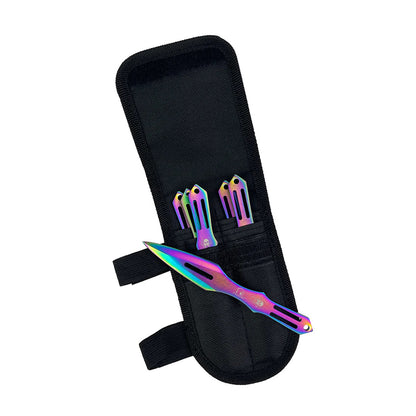 6 PC Set 5.5" Rainbow Color Spider Skull Throwing Knife Set With Nylon Pouch