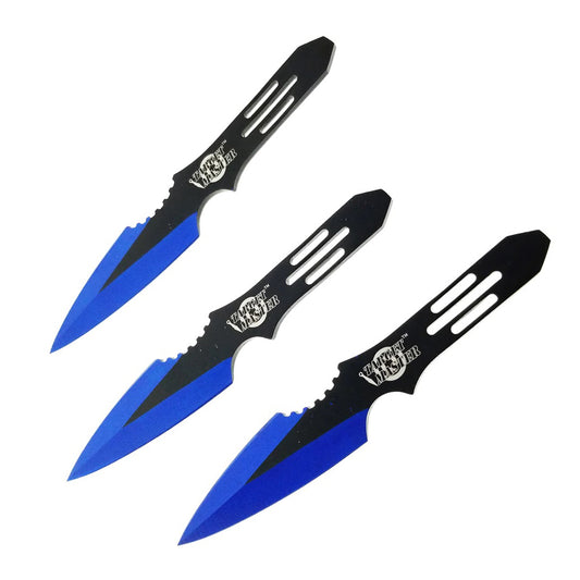 3 PC Set 5.5" Black & Blue Color Throwing Knife Set With Nylon Pouch