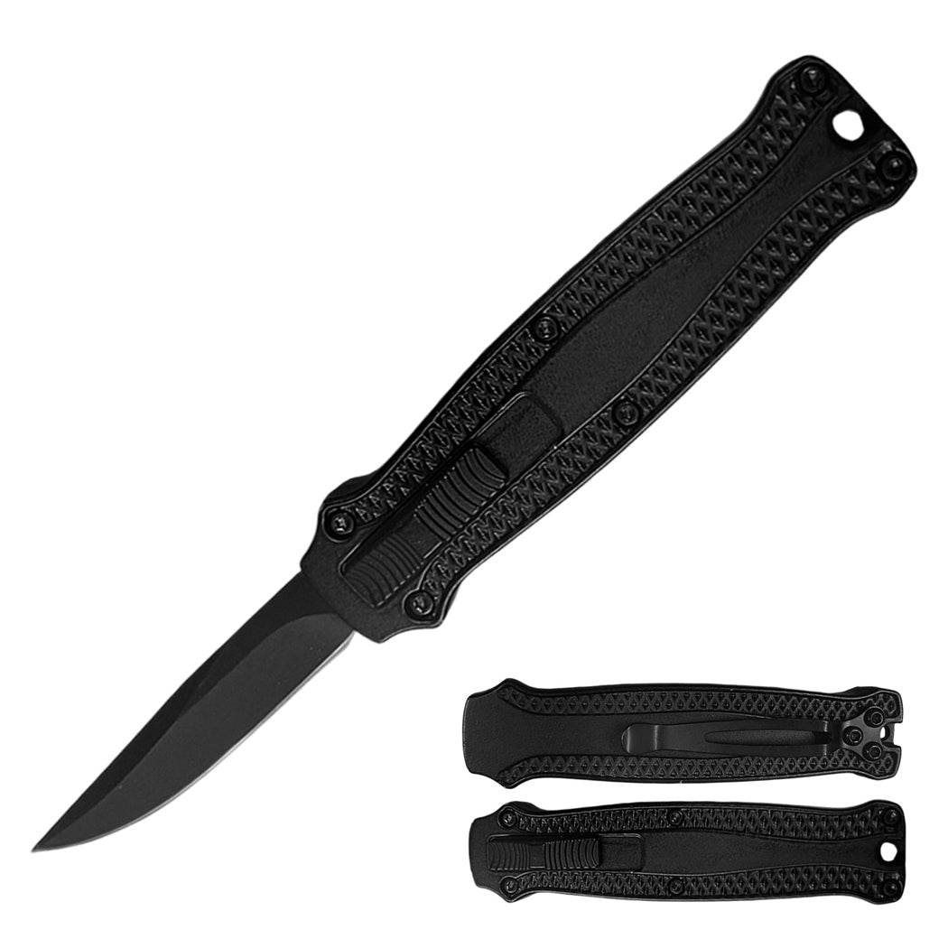 5.25" All Black Stainless Steel Single Edge Blade Mini Folding Knife