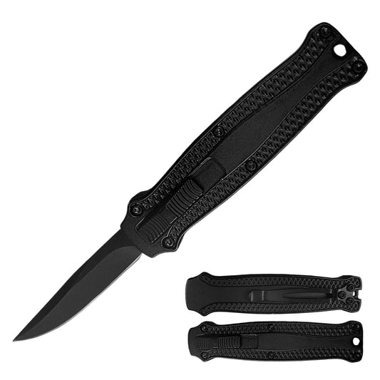 5.25" All Black Stainless Steel Single Edge Blade Mini Folding Knife