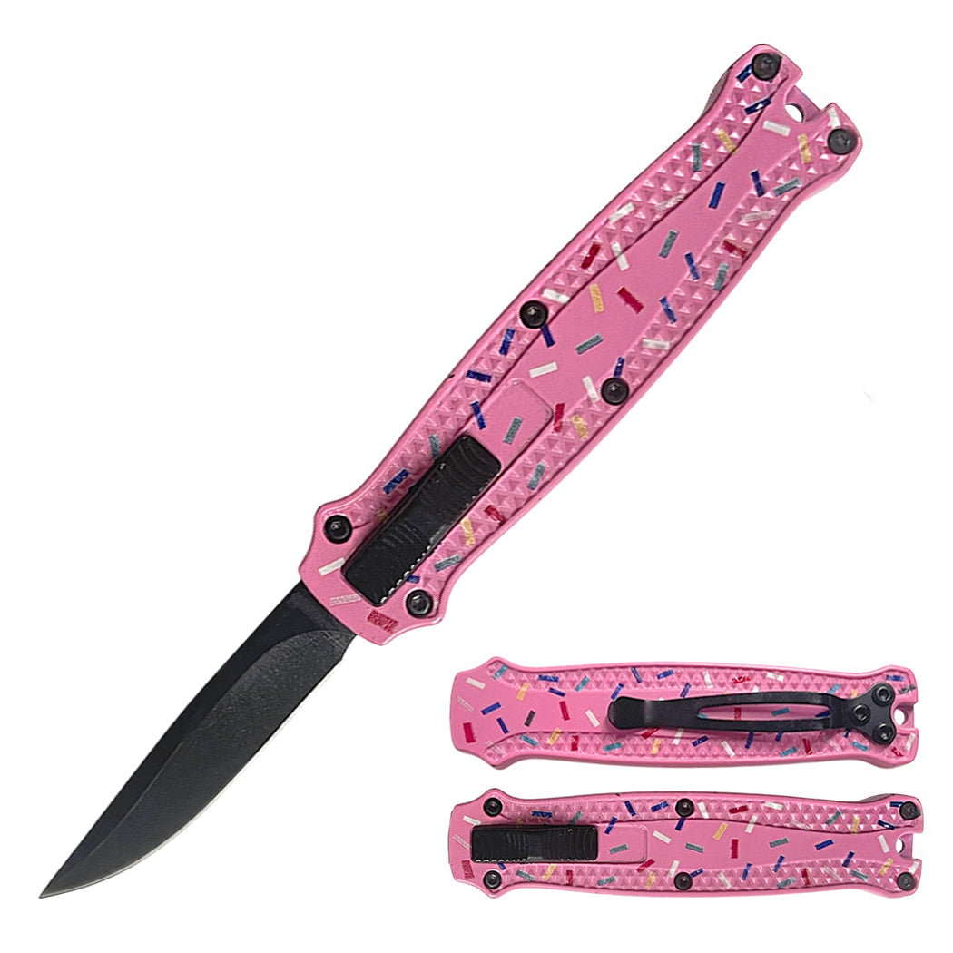 5.25" Pink Sprinkle Handle Stainless Steel Blade Mini Folding Knife