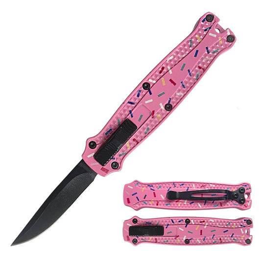 5.25" Pink Sprinkle Handle Stainless Steel Blade Mini Folding Knife