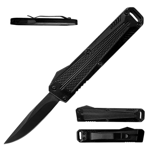 5.25" Black Handle Stainless Steel Tanto Blade Mini Folding Knife
