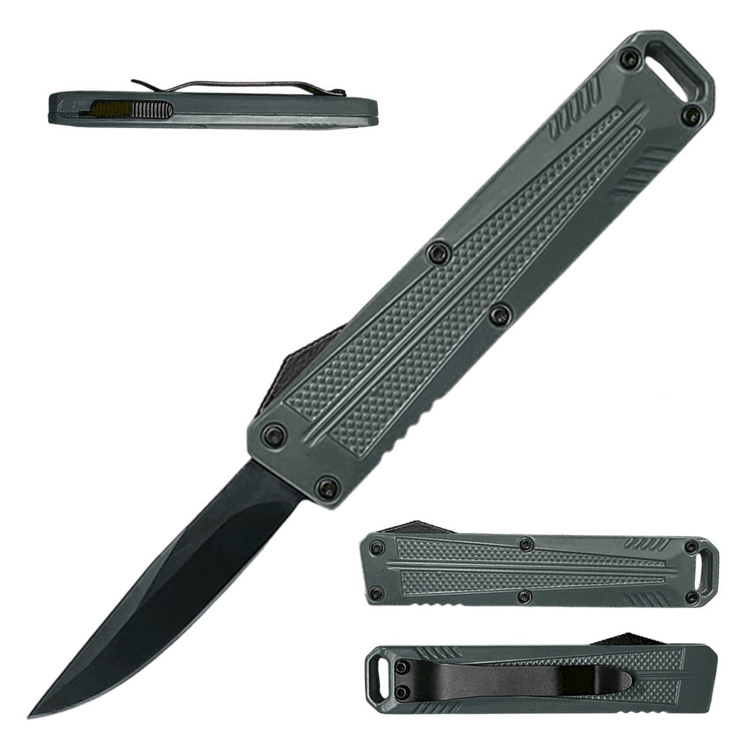 5.25" Grey Handle Stainless Steel Tanto Blade Mini Folding Knife