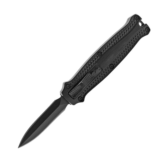 5.25" Black Handle Stainless Steel Double Edge Blade Folding Knife