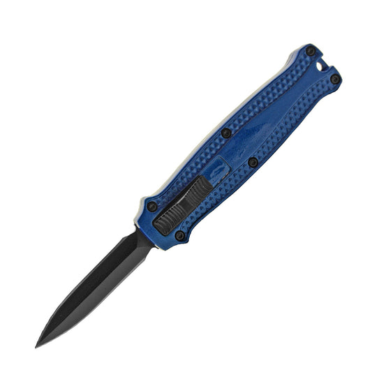 5.25" Blue Handle Stainless Steel Double Edge Blade Mini Folding Knife