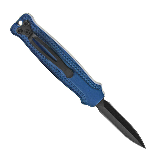 5.25" Blue Handle Stainless Steel Double Edge Blade Mini Folding Knife