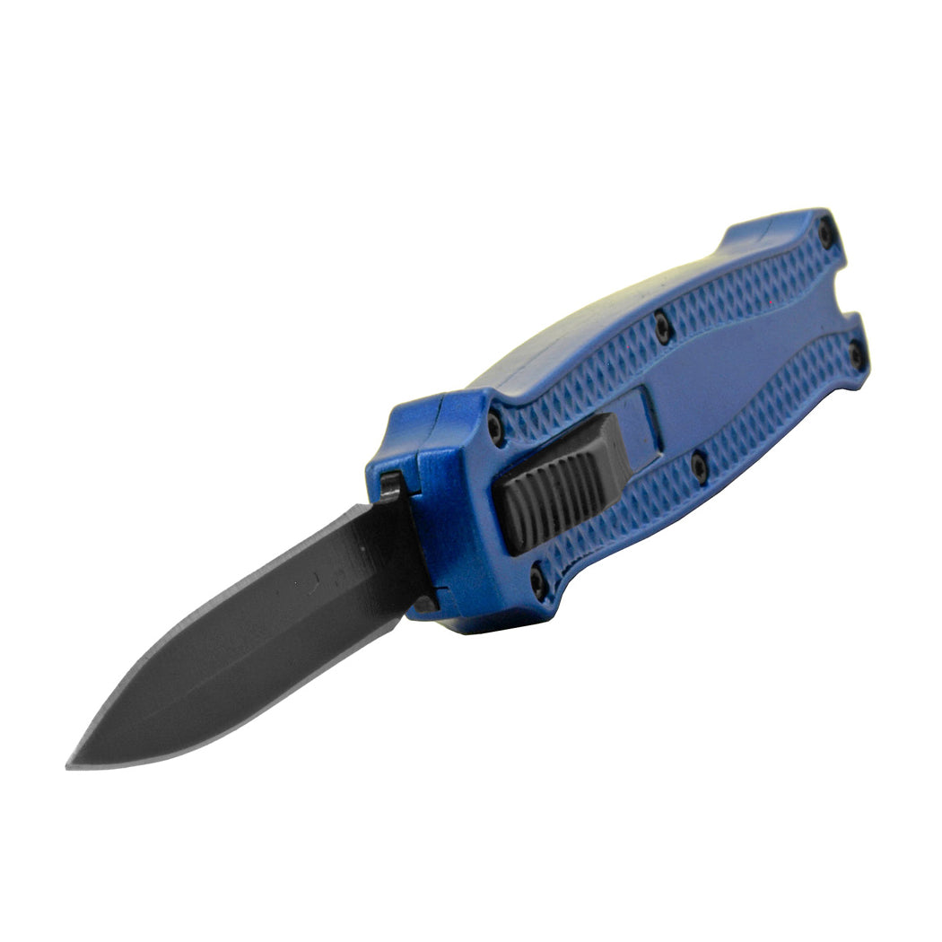 5.25" Blue Handle Stainless Steel Double Edge Blade Mini Folding Knife