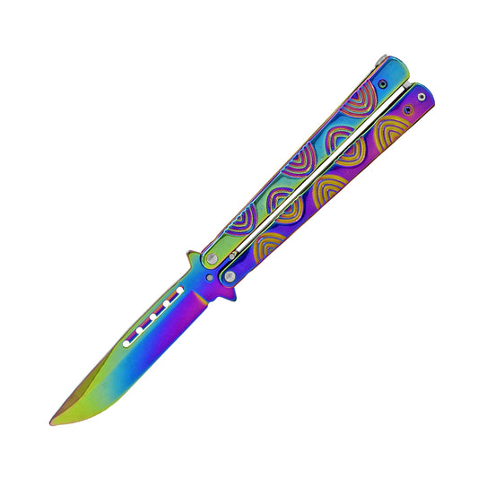 9.5" Rainbow Color Stainless Steel Blade Butterfly Folding Practice Trainer Knife 