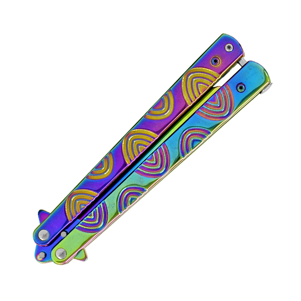 9.5" Rainbow Color Stainless Steel Blade Butterfly Folding Practice Trainer Knife 