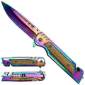 8.5" Rainbow Blade & Handle Spring Assisted Folding Pocket Knife With Clip