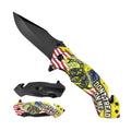 7" Snake Design Handle Black Blade Spring Assisted Folding Knife With Belt Clip