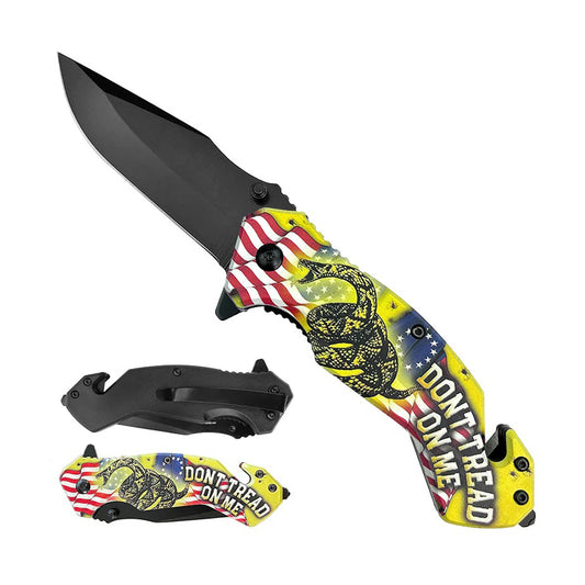 7" Snake Design Handle Black Blade Spring Assisted Folding Knife With Belt Clip