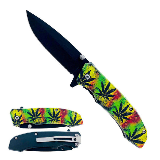7" 3D Print ABS Handle Black Blade Spring Assisted Folding Knife With Belt Clip