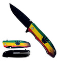7" Black Blade Marijuana 3D Print ABS Handle Spring Assisted Folding Knife With Belt Clip