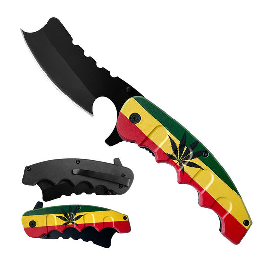 8" Printed Handle Mini Butcher Style Spring Assisted Folding Knife W/ Belt Clip