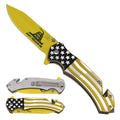 7" Don't Thread on Me Design Blade USA Flag Handle Spring Assisted Folding Knife With Belt Clip