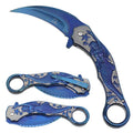 8.25" Blue Titanium Coated Blade Mermaid Design Handle Spring Assisted Folding Knife 