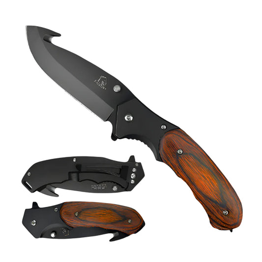 8" Gut Hook Blade Spring Assisted Folding Knife Wood Handle With Belt Clip