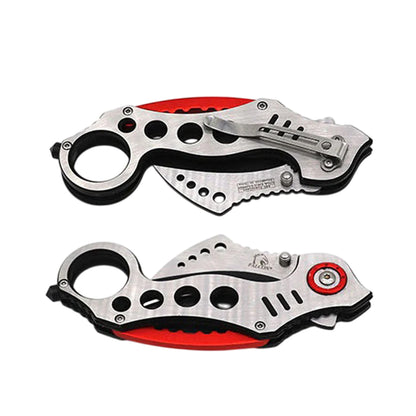 7" Silver & Red Karambit Stainless Steel Blade Spring Assisted Folding Knife With Belt Clip