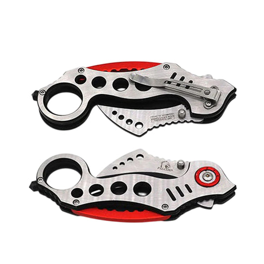 7" Silver & Red Karambit Stainless Steel Blade Spring Assisted Folding Knife With Belt Clip