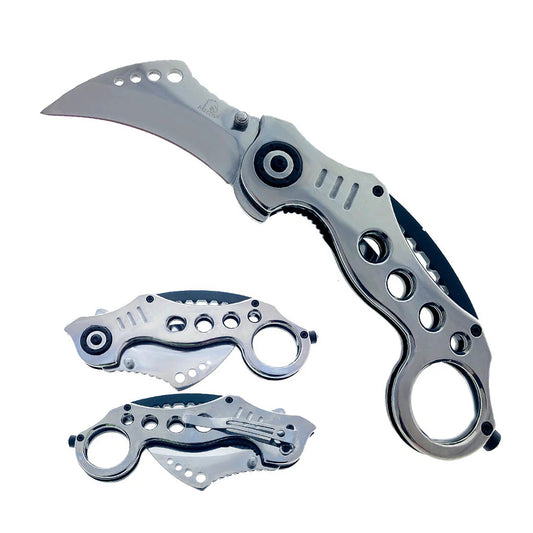 7.5" Chrome Silver Karambit Spring Assisted Tactical Folding Knife With Belt Clip