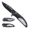 8" White Acrylic Handle Ornate Engraved Spring Assisted Folding Knife With Clip