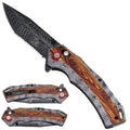 8" Black & White Wood Pattern Handle Black Blade Folding Pocket Knife With Clip