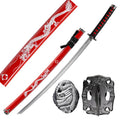 39.5" Dragon Print Design Red Scabbard Carbon Steel Blade Samurai Sword With Stand