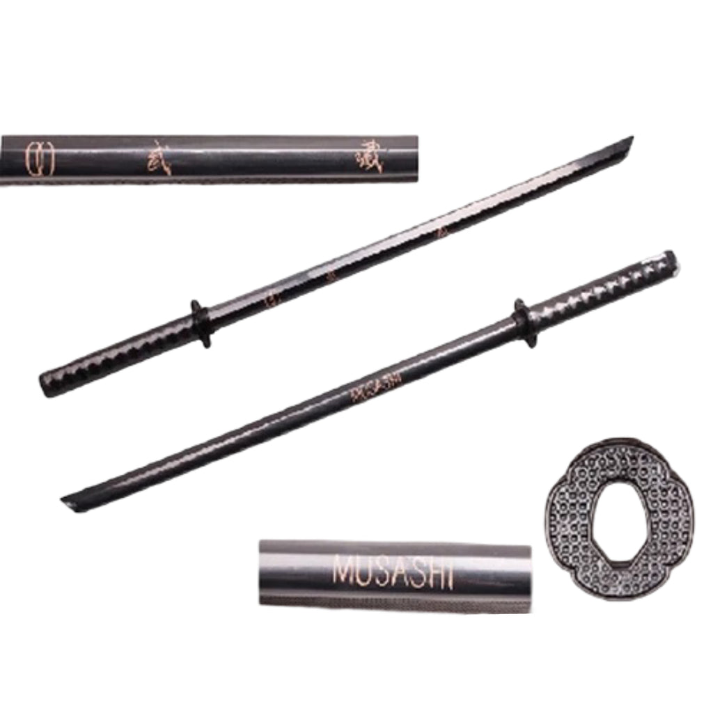 40" Black Musashi Wooden Blade Collectible Training Sword With Black Cord Wrap
