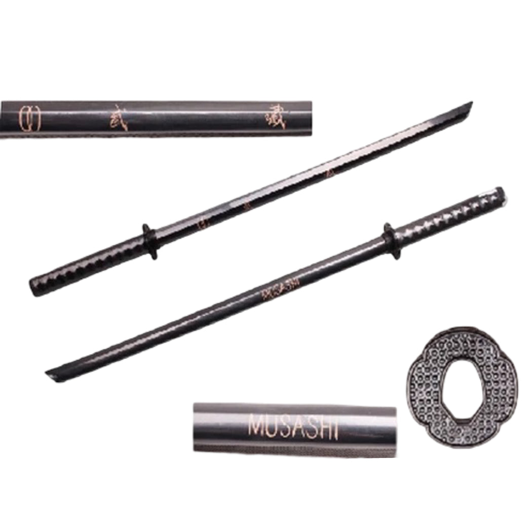 40" Black Musashi Wooden Blade Collectible Training Sword With Black Cord Wrap
