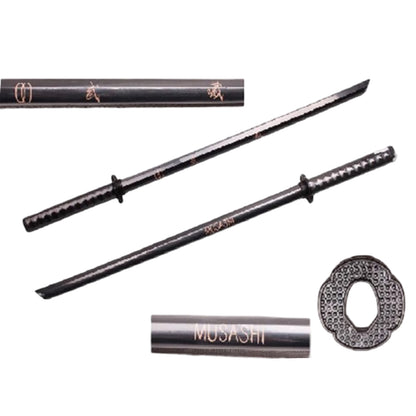 40" Black Musashi Wooden Blade Collectible Training Sword With Black Cord Wrap