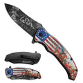 8.5" Revolutionary War & USA Flag Design Printed Handle Spring Assisted Folding Knife with Belt Clip