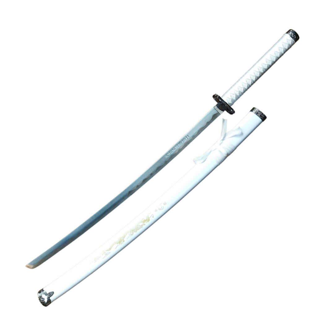 39.5" White Dragon Design Samurai Katana Sword With Display Stand